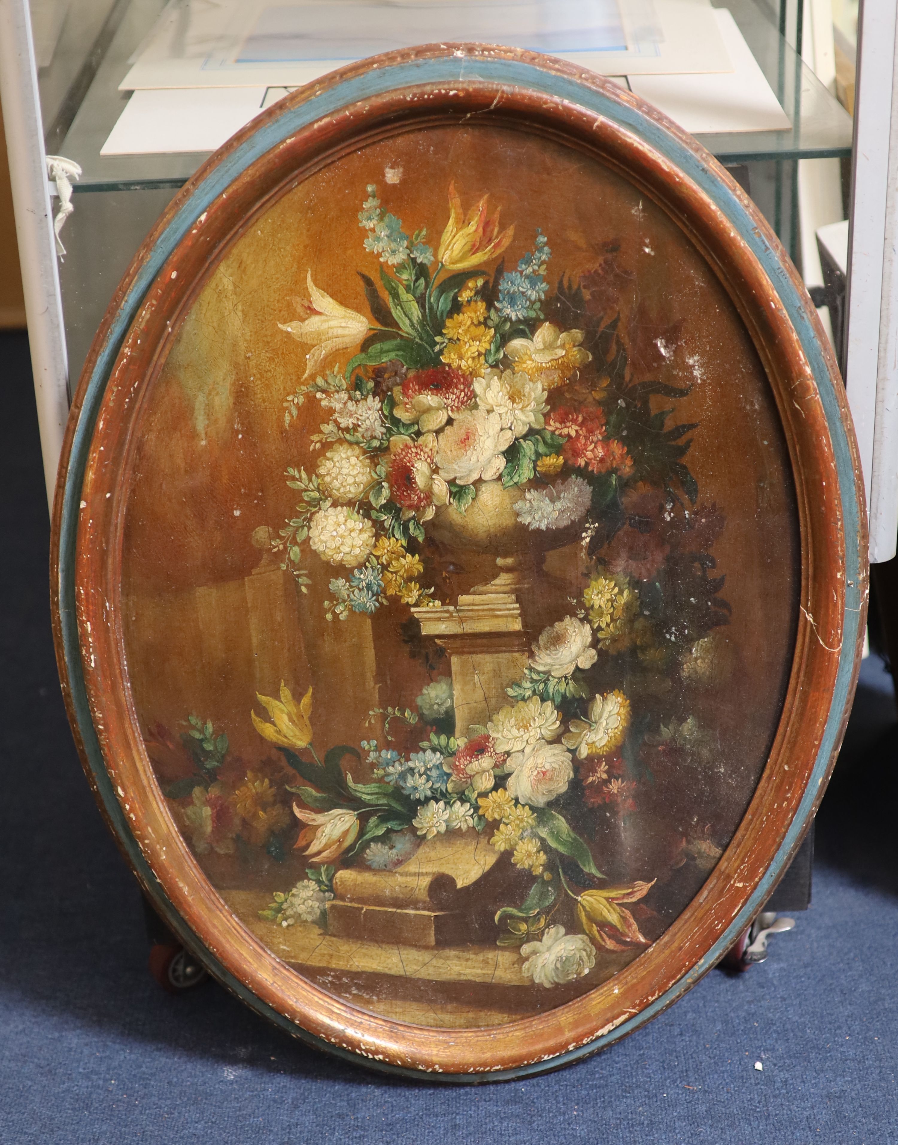 19th century Italian School , Still life of flowers in an urn